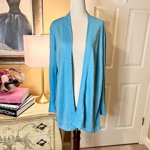 NWT J. Jill Island Blue Open Front Long Cardigan Sweater Size SMALL - Picture 2 of 5